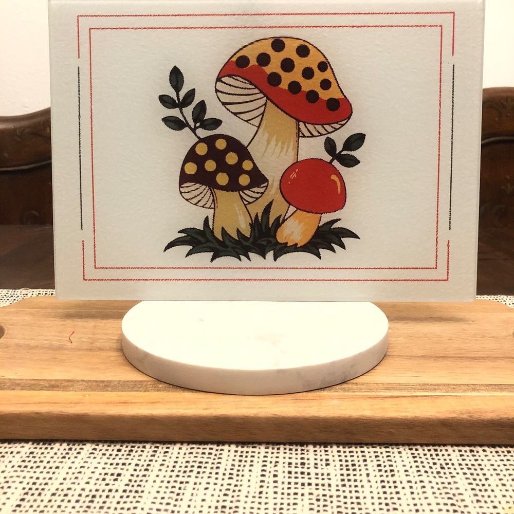 Merry Mushroom Theme Kitchen Glass Cutting Board 8x11